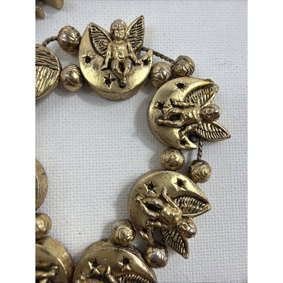 Vintage TOFA Gold Tone Charm Bracelets Lot Angels Moon Garden Tools Signed 1990s - Picture 10 of 11